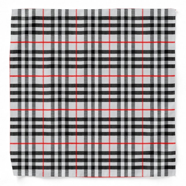 Black White Red Gingham | Classic Checkered Fabric Bandana (Front)