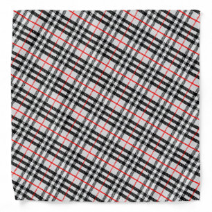 Black White Red Gingham   Classic Checkered Fabric Bandana