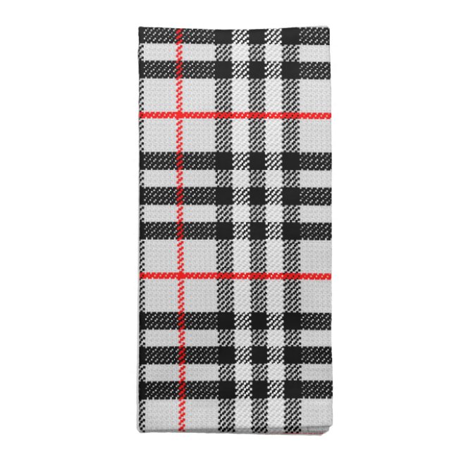 Black White Red Gingham | Classic Checkered Fabric Cloth Napkin (Folded)