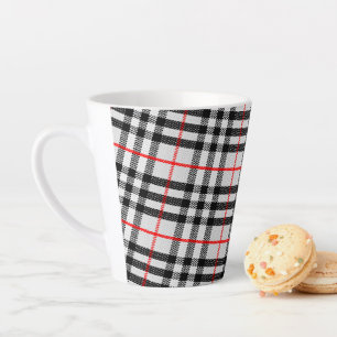 Black White Red Gingham Classic Checkered Fabric Latte Mug