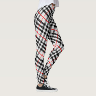 Black White Red Gingham   Classic Checkered Fabric Leggings