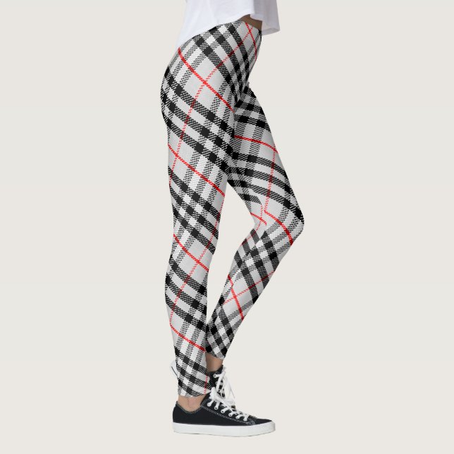 Black White Red Gingham | Classic Checkered Fabric Leggings (Right)