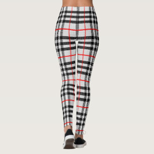 Black White Red Gingham   Classic Checkered Fabric Leggings