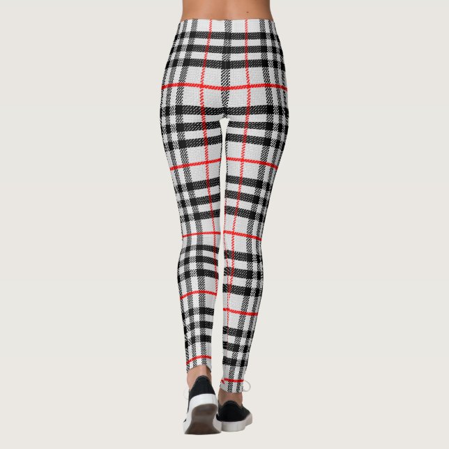 Black White Red Gingham | Classic Checkered Fabric Leggings (Back)