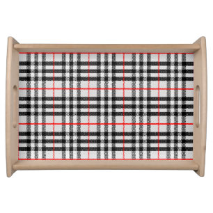 Black White Red Gingham Classic Checkered Fabric Serving Tray