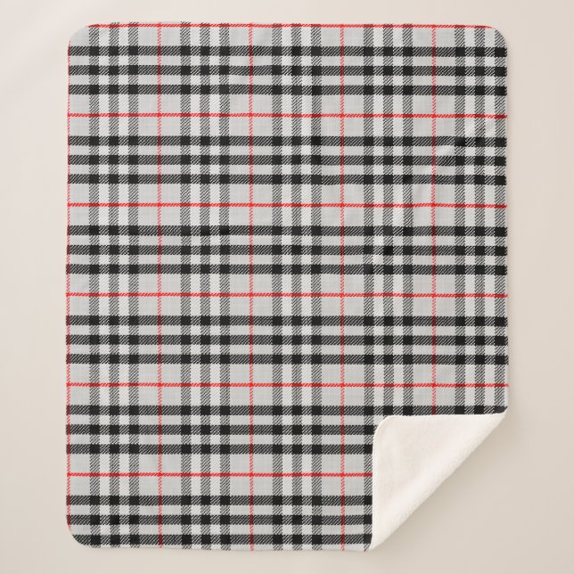 Black White Red Gingham | Classic Checkered Fabric Sherpa Blanket (Front)