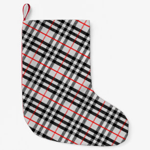 Black White Red Gingham   Classic Checkered Fabric Small Christmas Stocking
