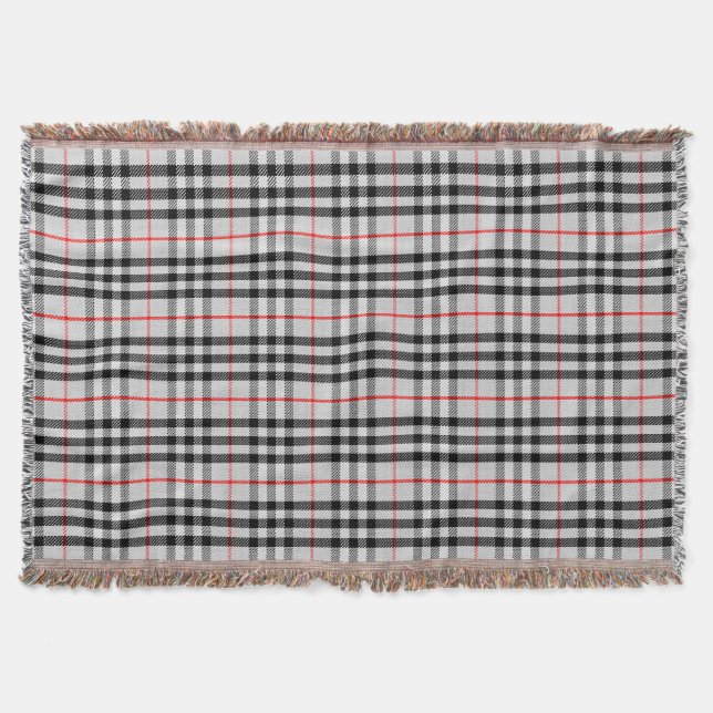 Black White Red Gingham | Classic Checkered Fabric Throw Blanket (Front)