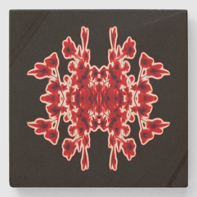 Black White Red Graphic Abstract Pattern Stone Coaster (Front)