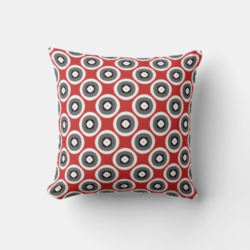 Black White Red Gray Pattern Throw Pillow