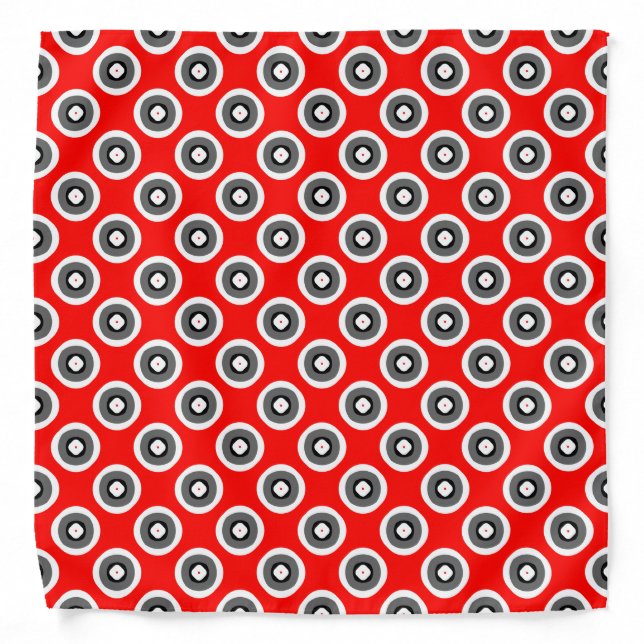 Black White Red Grey Pattern Bandana (Front)