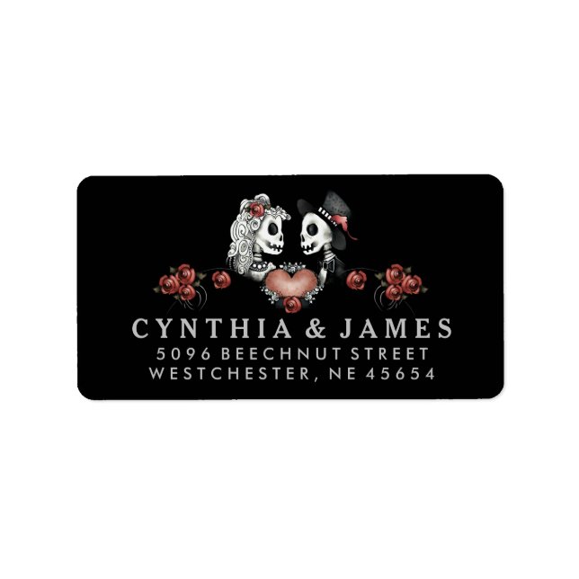 Black White & Red Halloween Skeletons Wedding Label (Front)