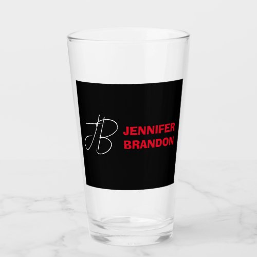 Black White Red Handwriting Monogram Add Name Glass