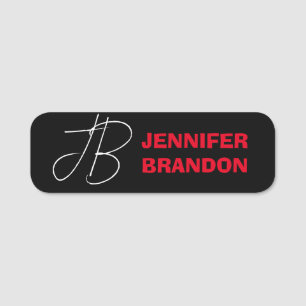 Black White Red Handwriting Monogram Add Name Name Tag