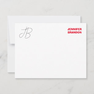 Black White Red Handwriting Monogram Add Name Note Card