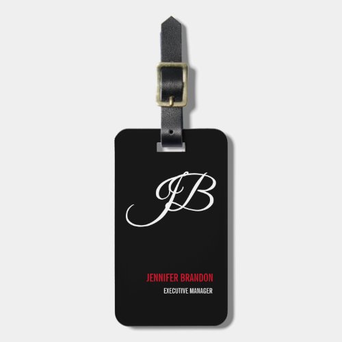 Black White Red Handwriting Monogram Minimalist Luggage Tag