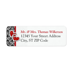 Black White Red Hearts Return Address Label