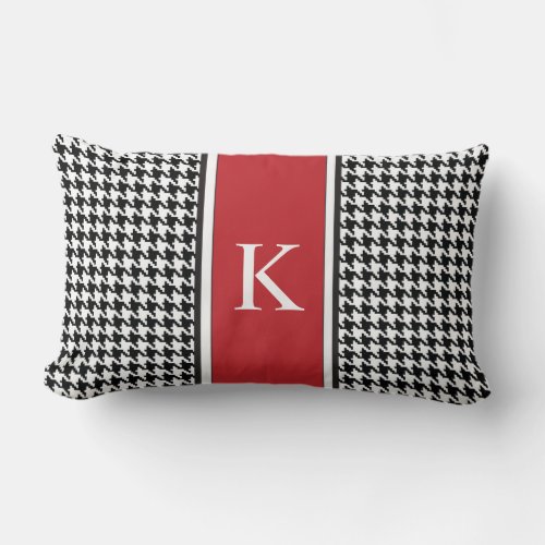 Black White Red Houndstooth Pattern Lumbar Pillow