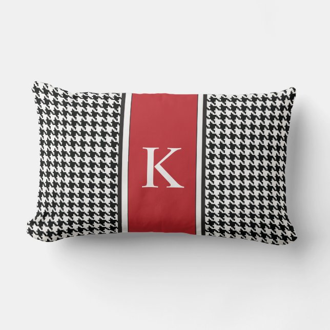 Black White Red Houndstooth Pattern Lumbar Pillow (Front)
