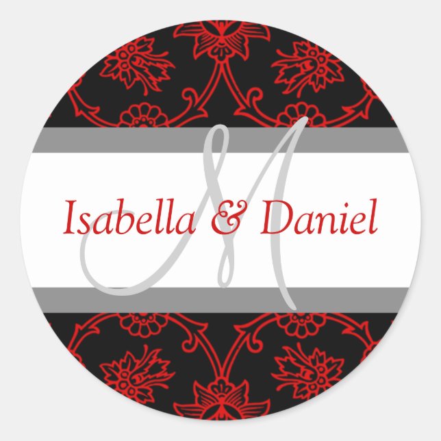 Black White Red Initial Monogram Stickers (Front)
