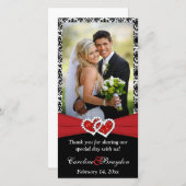 Black White Red Joined Hearts Wedding Photocard Thank You Card (Front/Back)
