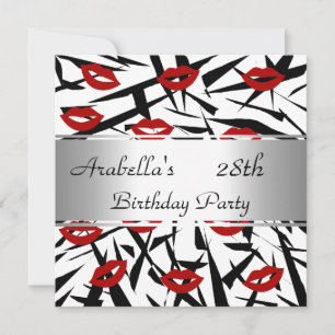 Black White Red Lips Invite Birthday Party