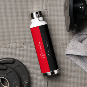 Black White Red Logo Name Makeup Artist Water Bottle