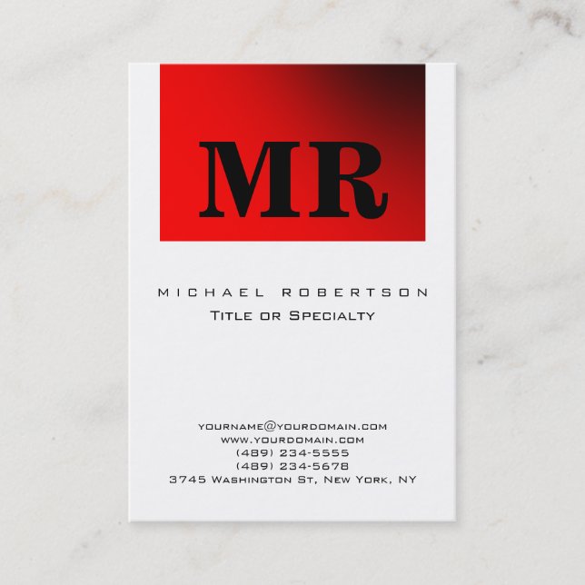 Black White Red Minimalist Monogram Business Card (Front)