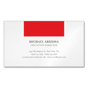 Black & White Red Minimalist Simple Modern Plain Business Card Magnet