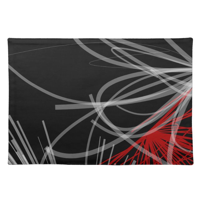 Black White & Red Modern Abstract Ribbons Cloth Placemat (Front)