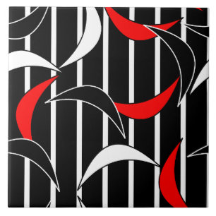 Black, white, red modern art ceramic tile