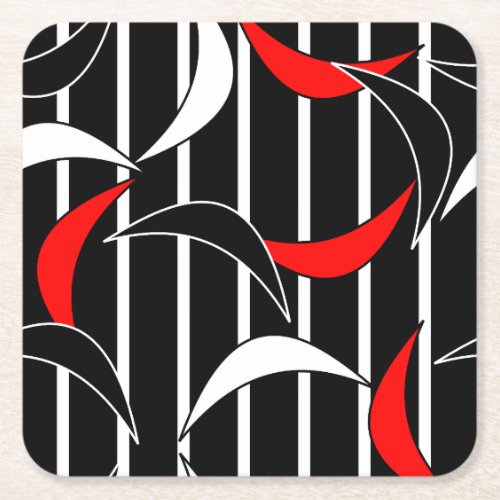 Black white red modern art square paper coaster