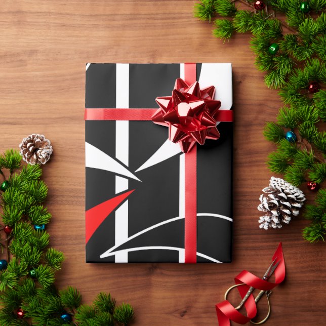 Black, white, red modern art wrapping paper (Holiday Gift)