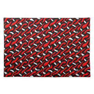 Black White & Red Modern Artistic Weave Pattern Cloth Placemat
