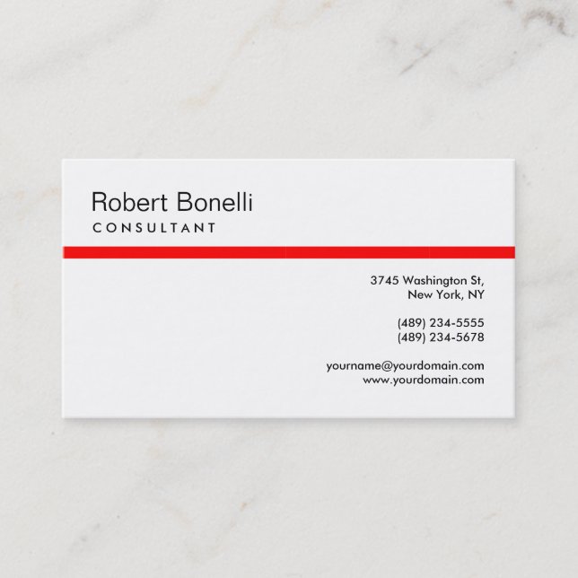 Black & White Red Modern Consultant Business Card (Front)