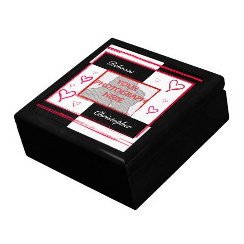 Black white red modern love heart photo frame gift box