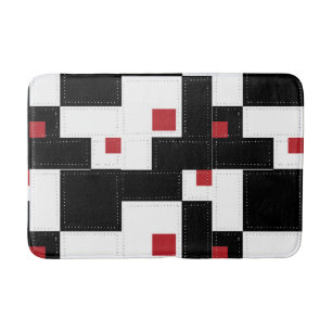 Black White Red Modern Vintage Patchwork Bath Mat