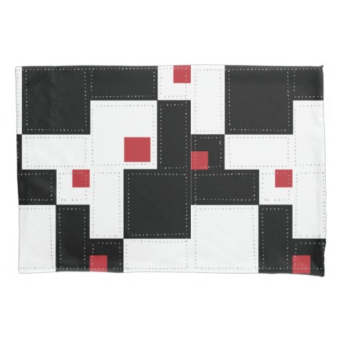 Black White Red Modern Vintage Patchwork Pillow Case