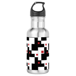 Black White Red Modern Vintage Patchwork Stainless Steel Water Bottle