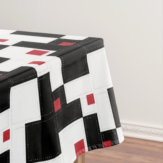 Black White Red Modern Vintage Tablecloth (In Situ)