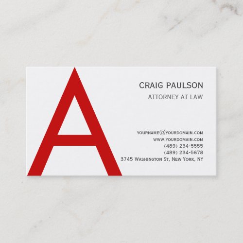 Black White Red Monogram Attorney Business Card
