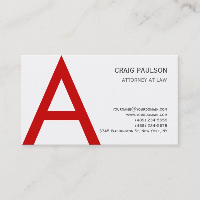 Black White Red Monogram Attorney Business Card (Front)