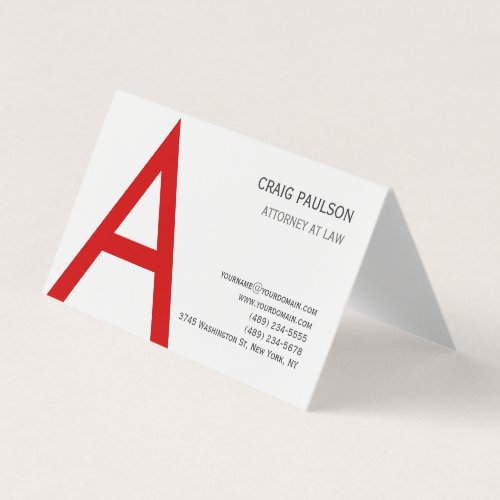 Black White Red Monogram Initial Letter Attorney Business Card
