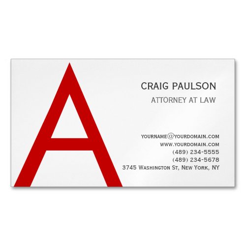 Black White Red Monogram Initial Letter Attorney Business Card Magnet