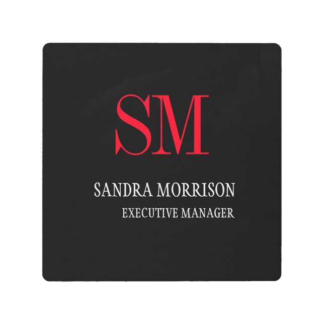 Black White Red Monogram Minimalist Metal Print (Front)