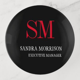 Black White Red Monogram Minimalist Trinket Tray