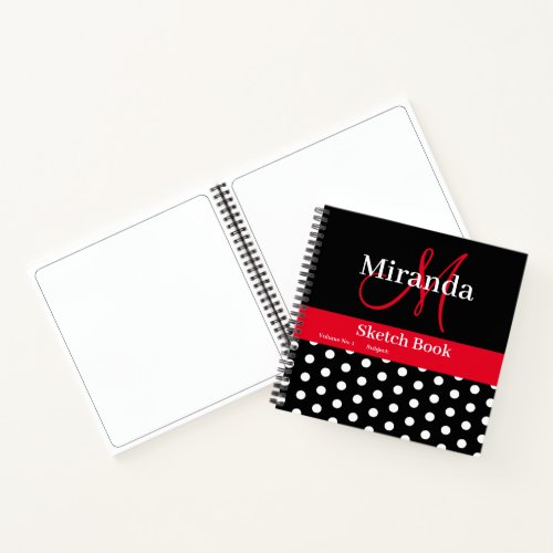 Black White Red Monogram Polka Dots Sketch Notebook