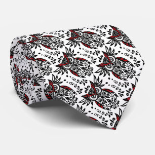 Black White Red  Owl Bird Nature Wildlife Art Neck Tie