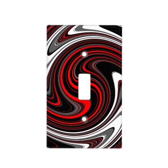 Black White Red Paint Swirl Light Switch Cover (Front)