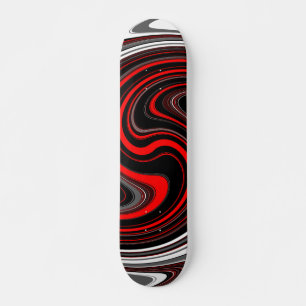 Black White Red Paint Swirl Skateboard